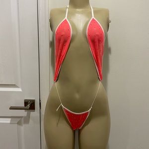 Pink rhinestone share one peace exotic dance wear/ stripper outfit